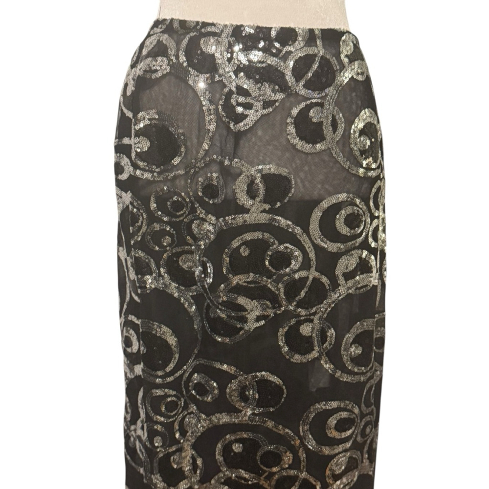 Size 14 TONYBOWLS Black & Silver Sequin Maxi Skirt Size 14 - Picture 6 of 8
